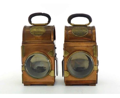 Fire engine  sidelamps. A pair of Shand Mason & Co. fire engine lamps in excellent condition, the brass mounted heavy copper 