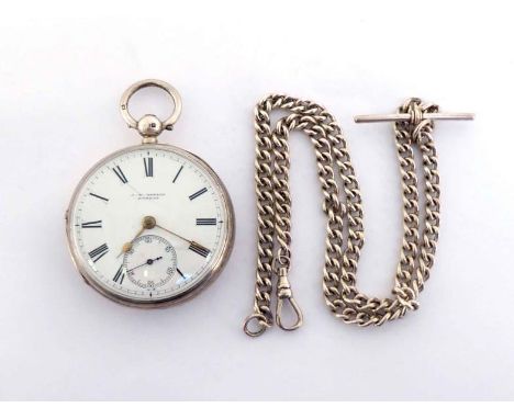 A Victorian silver open faced pocket watch by J. W Benson, Ludgate Hill, London, the white enamel dial with black Roman numer