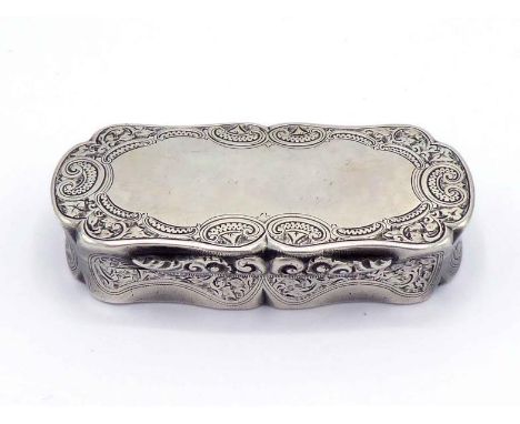 A late Victorian silver snuff box by Colen Hewer Cheshire, Birmingham, 1892, of shaped rectangular form with rounded ends, ba