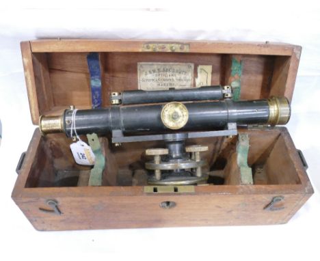 Boxed surveyors level theodolite No. 1276 by J & W.E Archbutt of London with receipt dated 1934