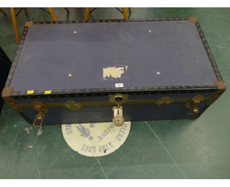 Vintage blue travel trunk, height 35 cm