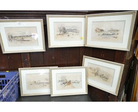 Set of six hunting prints, each 42 x 33 cm