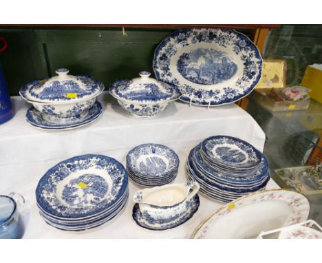 Royal Worcester Avon Scenes blue and white dinner ware. ashettes, tureens, soup bowls, plates etc