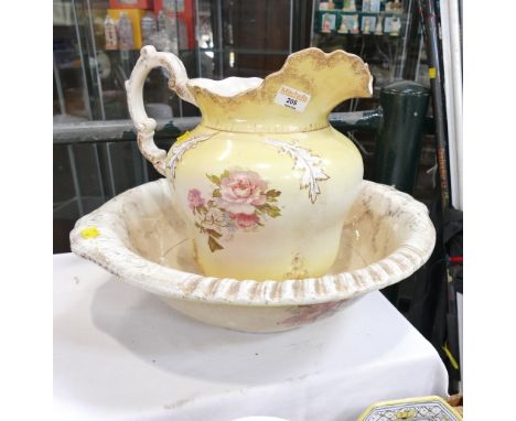 Yellow floral wash jug and basin