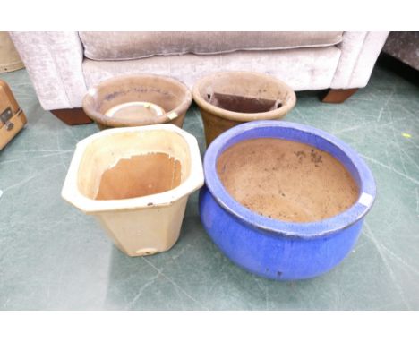 Glazed garden planters, rain hopper etc 