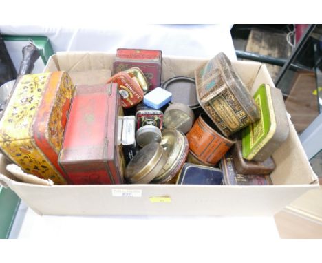 Box of vintage tins