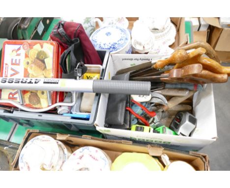 Two boxes of tools, pliers, hand saws, Halfords steering lock, immobiliser