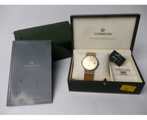 Sovereign 9 ct gold hallmarked gents wristwatch in case, Model 60219  