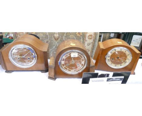 Three vintage Art Deco wooden mantel clocks, Bentima, Enfield etc