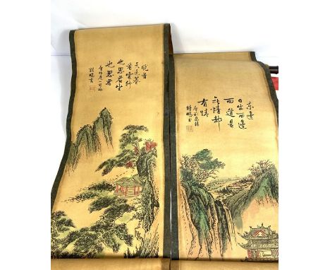 A group of vintage Chinese &amp; Japanese decorative scrolls, including a print of red crown storks and similar (a lot)