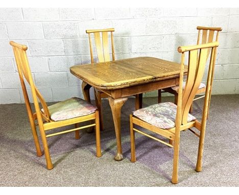 A set of four Ercol 927 pattern ash dining chairs, with bentwood double bar backs; together with a small oak vintage extendin