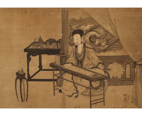 'SCHOLAR READING A SCROLL', LATE MING TO EARLY QING DYNASTYChina, 16th-17th century. Ink on very fine silk. Remarkably detail