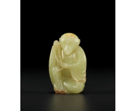 A YELLOW AND RUSSET JADE ZODIAC FIGURE OF A MONKEY, LATE QING TO REPUBLICChina, 19th to first half of 20th century, or possib