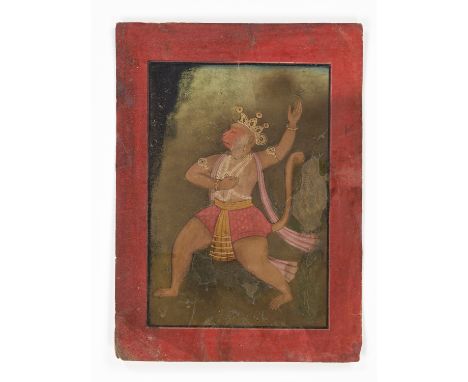 A FINE INDIAN MINIATURE PAINTING OF HANUMANIndia, Pahari, 17th to early 18th century. Watercolors, ink and gold on paper. The