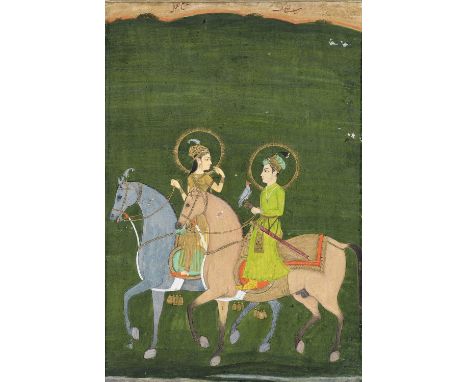 AN INDIAN MINIATURE PAINTING OF BAZ BAHADUR AND RUPMATI HUNTING, MUGHALIndia, 18th century. Watercolors and gold on paper. Th