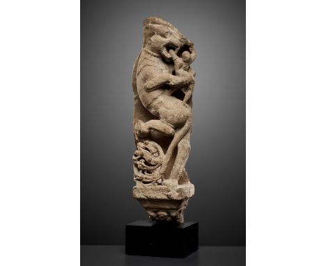 A SANDSTONE RELIEF OF A VYALA, INDIA, 11TH-12TH CENTURYFinely carved, the beast with a powerfully curved chest, fierce eyes, 