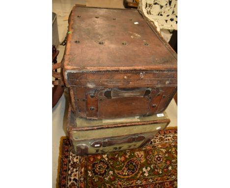 Two antique luggage trunk including London leather