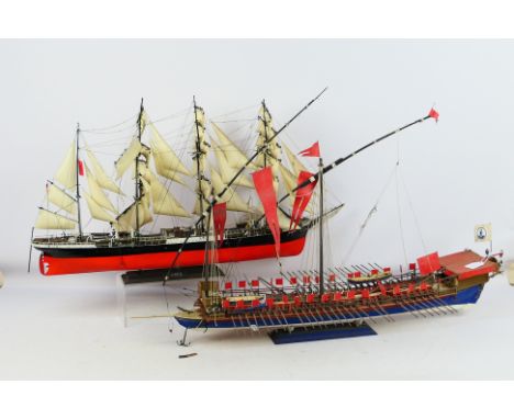 Heller - Two constructed plastic model ship kits. Lot consists of Heller 1:75 scale La Reale De France; plus a Heller 1:150 s