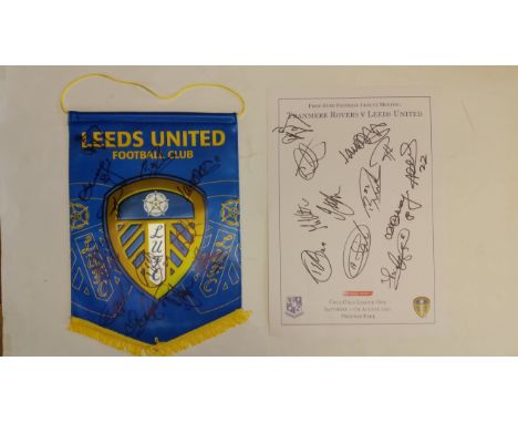 FOOTBALL, Leeds United, signed pennant and a3 sheet commemorating 2007 match v Tranmere Rovers, the first ever league meeting