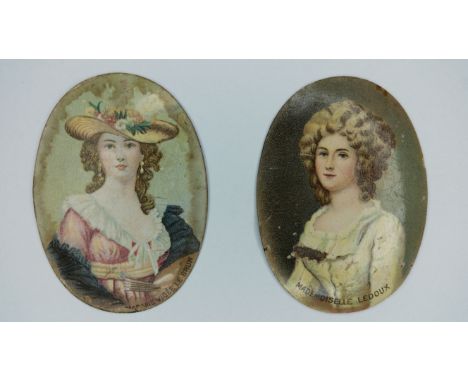 WILLS, Beauties, Enamel Miniatures, inc. Mademoiselle Ledoux &amp; Madame Vigee Le Bruin, back damage, some staining &amp; pa