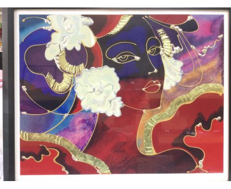 A frame and glazed mixed media portrait painting by Martiros Manoukian, approx 83cm x 68.5cm. Shipping category D.