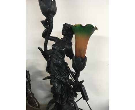 A Art Nouveau style side lamp with glass shades. NO RESERVE