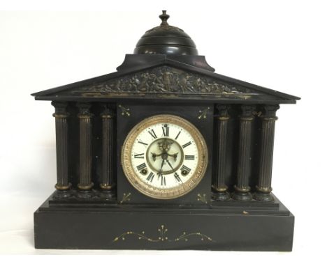 A Victorian style slate mantle clock by The Ansonia Clock Company New York. Dimensions 13x44.5x42cm This item cannot be poste