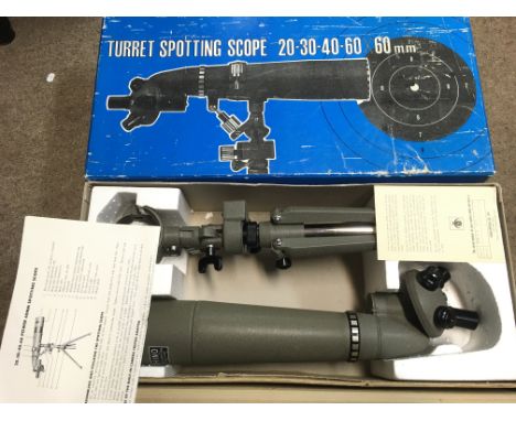 A boxed vintage turret sporting scope 20-30-40-60x60mm. This item comes under postage category D meaning it cannot be posted.