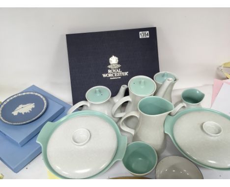 A collection of boxed Wedgwood Jasperware plates a Royal Worcester plate and a quantity of poole mid 20th century design dinn