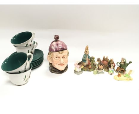 A collection of ceramics including Denby cups and saucers, boxed small Beatrix Potter figures etc. no reserve. This item come
