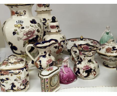 A collection of 20th century Masons ceramics decorated with flowers and applied gilt vases a lamp jugs and other ceramics no 