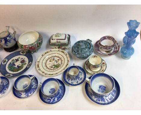 A large collection of various ceramic items including multiple blue and white Spode cup and saucers. Postage D. NO RESERVE