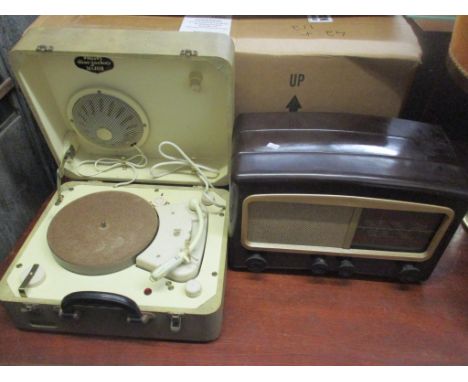 A Philips disc jockey Major record player in a carrying case and a Cossor Melody Maker radio 
