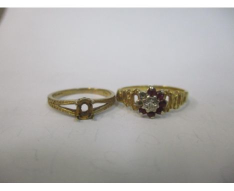 An 18ct gold ruby cluster ring 3.2g, together with a 9ct gold ring 1.6g 