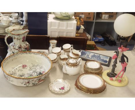 A mixed lot of ceramics to include a Victorian Masons wash bowl and jug and other items, together with Duchess tea set and bl