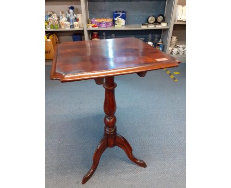 A square formed mahogany occasional tilt topped table on tripod support together with a vintage chrome stoolLocation: Rostrum