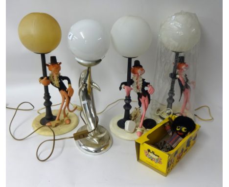 Pelham puppet boxed, novelty Pink Panther table lamps, novelty Mickey Mouse phone, Sunny Jim soft toy, black telephone, Teddy