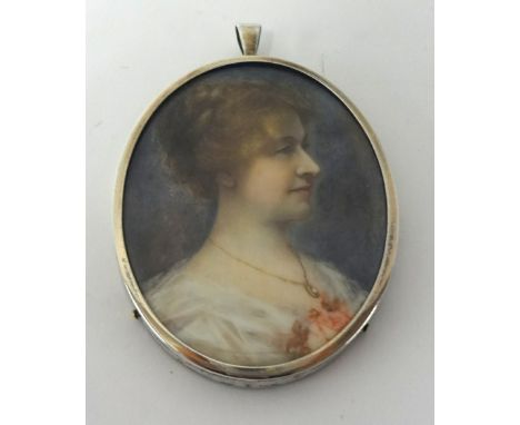 19th Century portrait miniature of a lady, in a silver frame