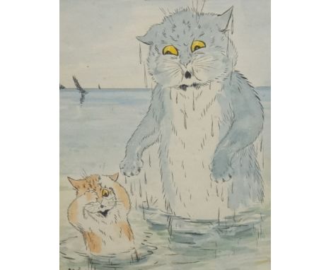 Five prints after Louis wain, 20cm x 15cm including The Cat And Fiddle, Court Room etc