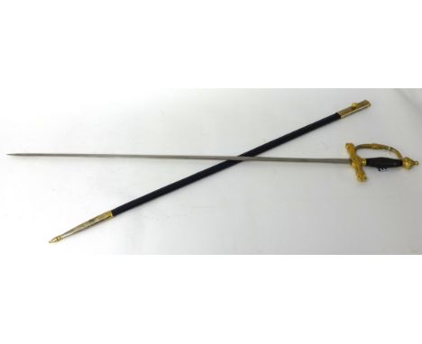 A Court sword with gilded fittings marked Toledo, leather scabbard and wire bound grip, 90cm