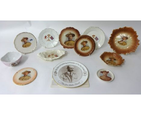 Eleven various B-P plates etc including un named standing plaque with ceramic support, Lt Col R.S.S. B-P plate with 4 crossed