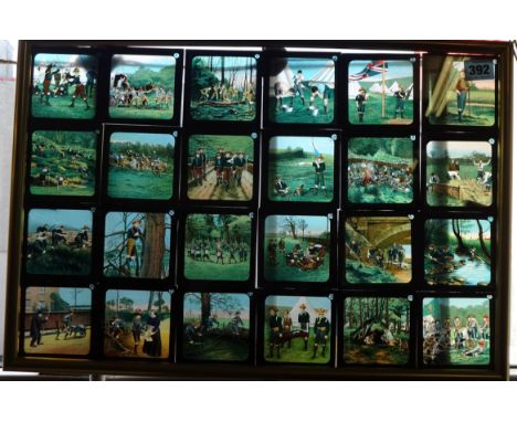 Framed collection of Magic Lantern slides, coloured, Baden Powell at Mafeking, Primus Junior Lecturers Series 1910, comprisin
