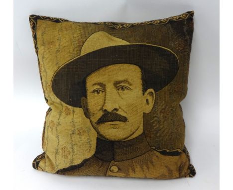 B-P double sided woven cushion with portrait 'The Defender Of Mafeking'