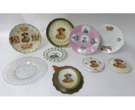 Nine various B-P plates including Lt Col R.S.S.B-P with gold rope surround, Maj Gen B-P oval with fluted edge, portrait plate