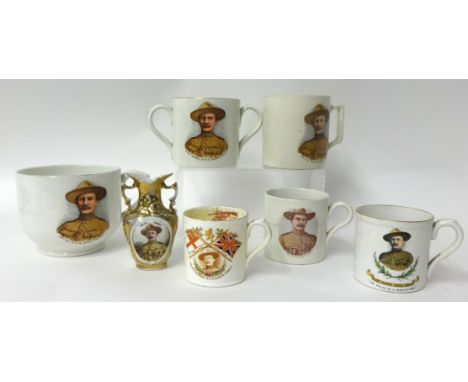 Loving cup Maj Gen R.S.S. B-P and six other B-P portrait mugs and vase