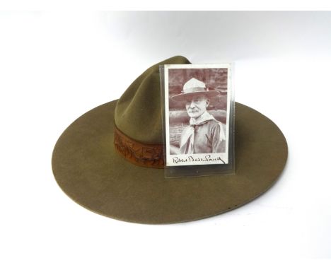 Wide brimmed felt 'Scout Hat' manufactured for, owned and worn by Baden Powell, the internal leather 'Sweat Band' is inscribe