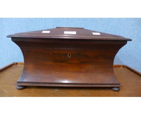 A Regency rosewood sarcophagus shaped tea caddy 