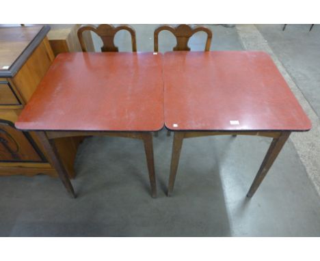 A pair of vintage oak and Formica topped kitchen tables 