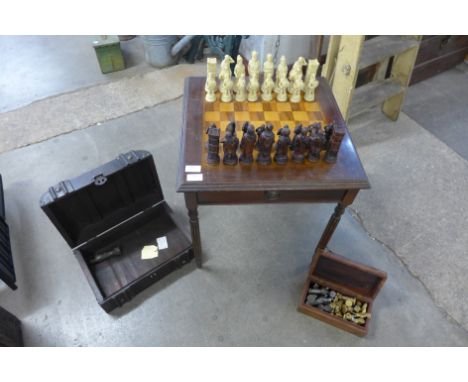 A chess table and two sets of chess sets 