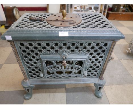 A vintage French Godin turquoise enamelled stove 